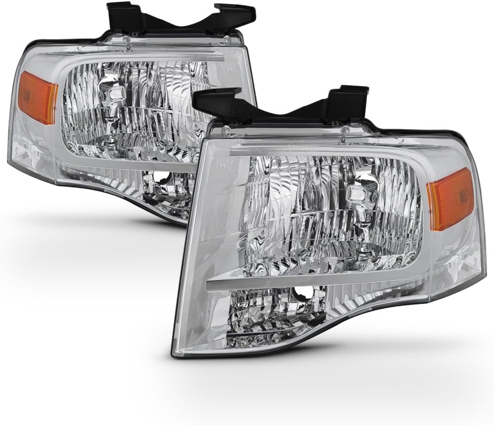 AKKON - For 2007-14 Ford Expedition 4-Door SUV Headlights Assembly Chrome Housing Clear Lens Full Set