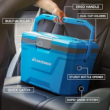 EchoSmile 20/35 Quart Insulated Cooler, Outdoor Portable Hard Cooler Ice Chest Box w/ 2 Cup Holders, Drain Plug, Bottle Opener, 3-Day Ice Retention for Camping, Beach, and Picnic