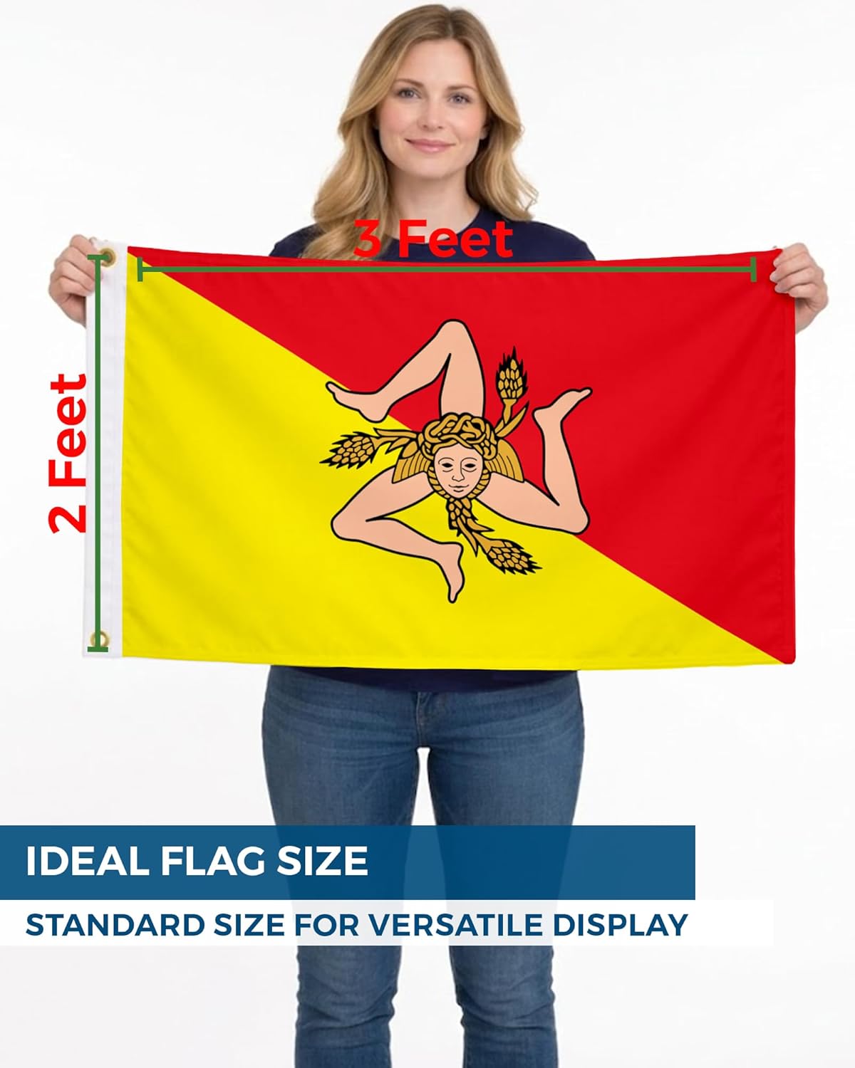 AGAS Sicily Flag 2x3 ft Nylon Fabric Double Stitched Canvas Header Brass Grommets Fade Resistant & Vivid Colors Tough Sicilian Banner