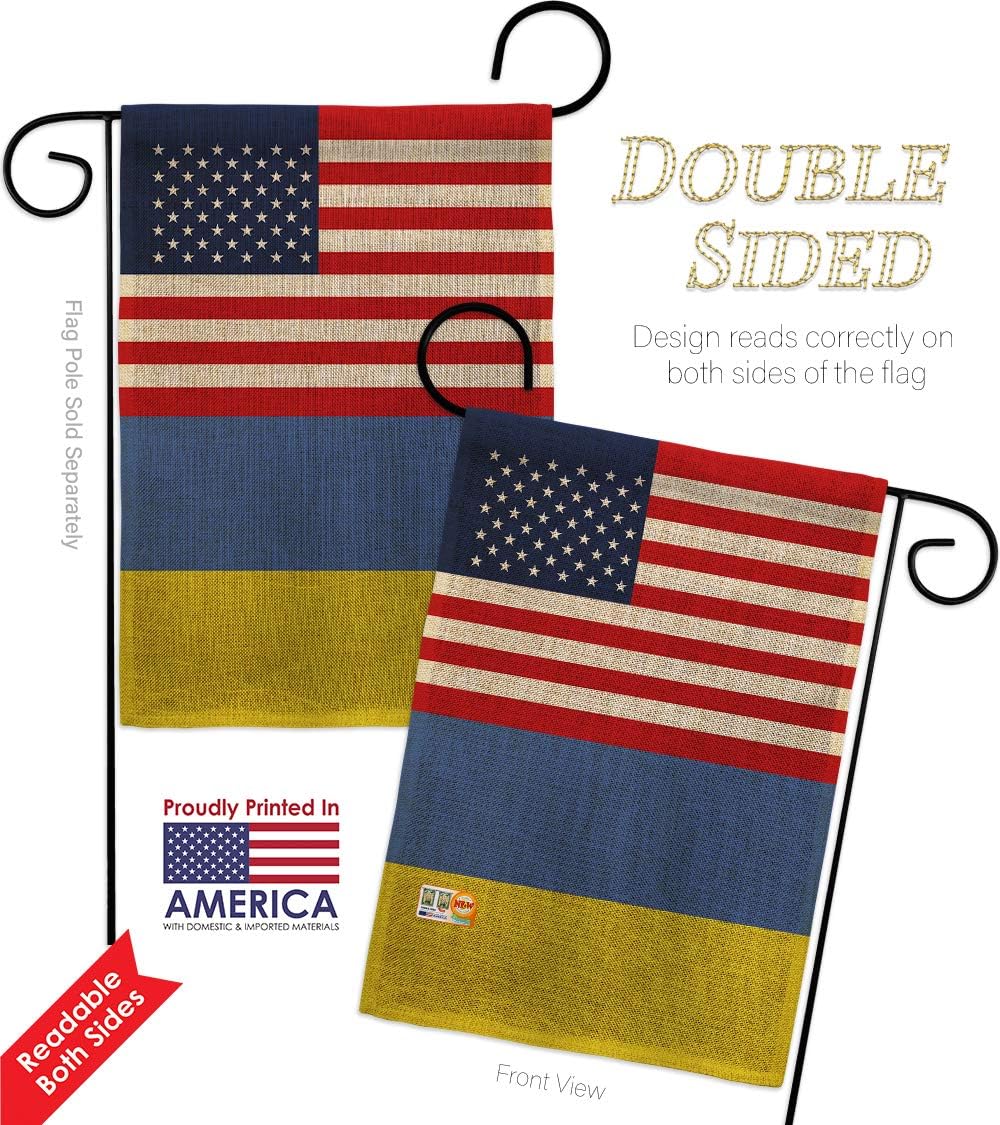 Nationality Ukraine US Friendship Burlap Garden Flag Regional Nation International World Country Particular Area Small Decorative Gift Yard House Banner Double-Sided Made In USA 13 X 18.5