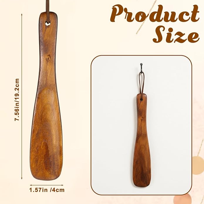 Calzador de Madera Corto Retro Antideslizante con Cordón de Cuero miniatura 2