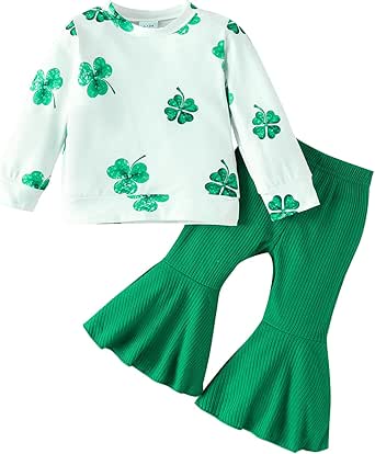 Toddler Girl St. Patrick's Day Outfit - Little Lucky Charm Sweatshirt & Clover Pants 2-Piece Set