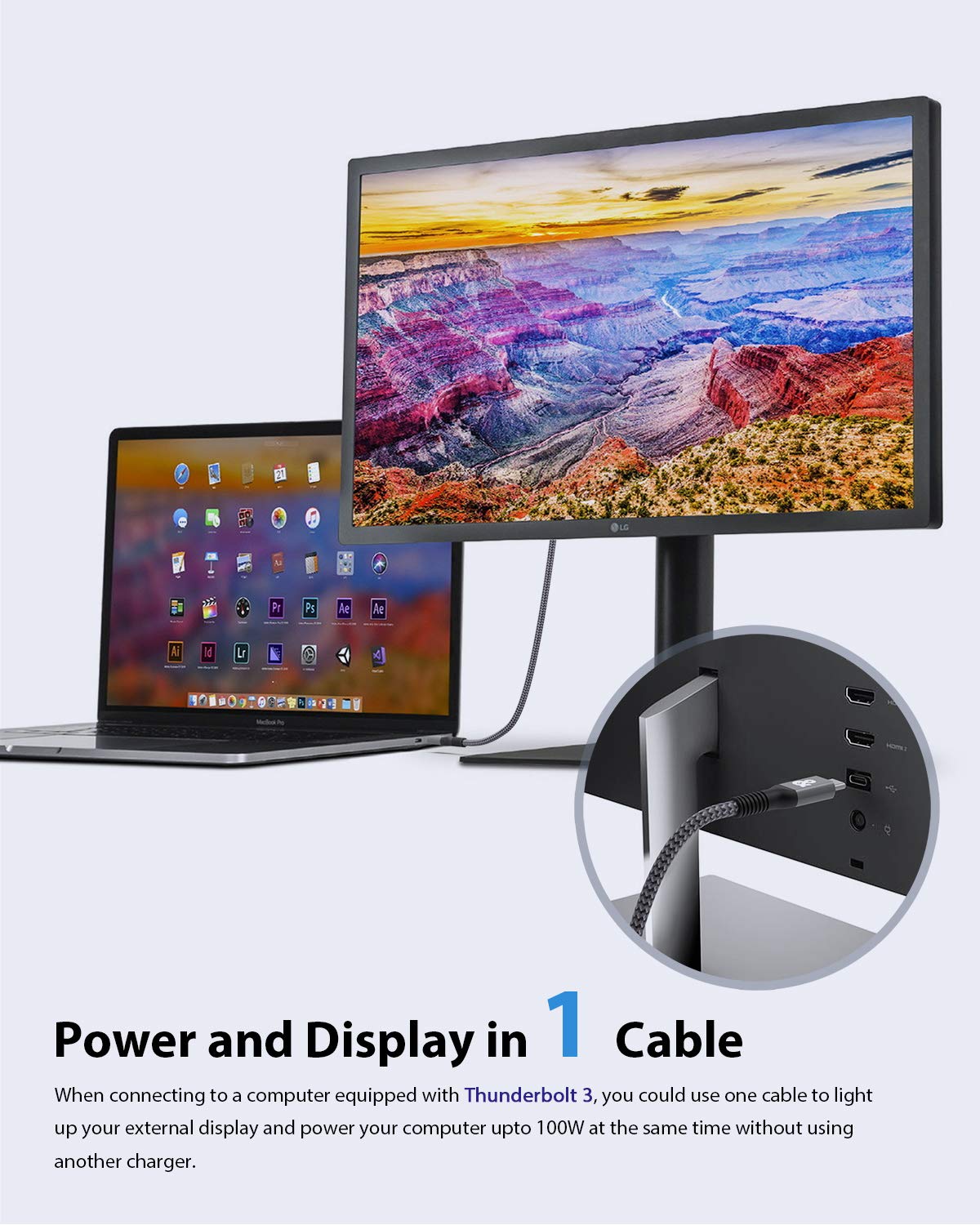 Cable USB C a USB C 3.2 (20 Gbps – 6 pies), Andnova USB C 3.1 Gen 2 SuperSpeed++ cable para salida de vídeo HDR, carga rápida 5A 100W compatible con MacBook Air Pro Dell LG 4K 2K Type C Monitor