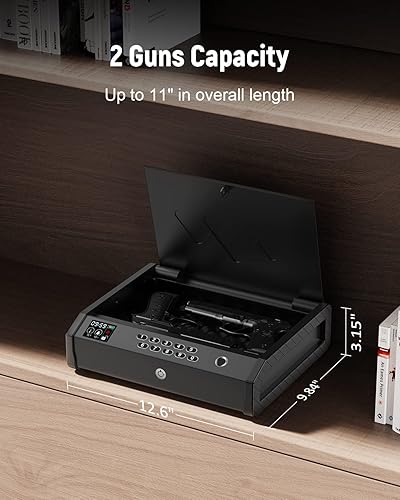 Miniatura 14 de Gun Safe, Biometric Gun Safes for Pistols with LCD Display of Temperature Humidity, Fingerprint Quick Access Pistol Safe Solid Handgun Safe