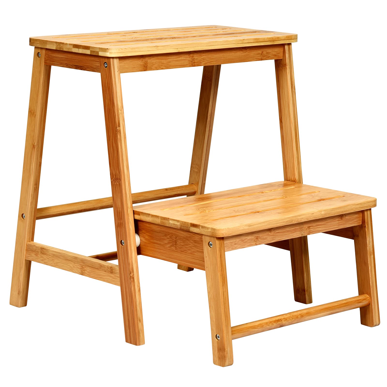 GOPLUS Taburete Escalera de Bambú, Escalera Plegable de 2 Peldaños Antideslizante y Resistente, Banqueta Plegable Multifuncional, 45 x 51 x 48 cm, Carga 100 kg, para Baño Cocina Garaje (Natural)