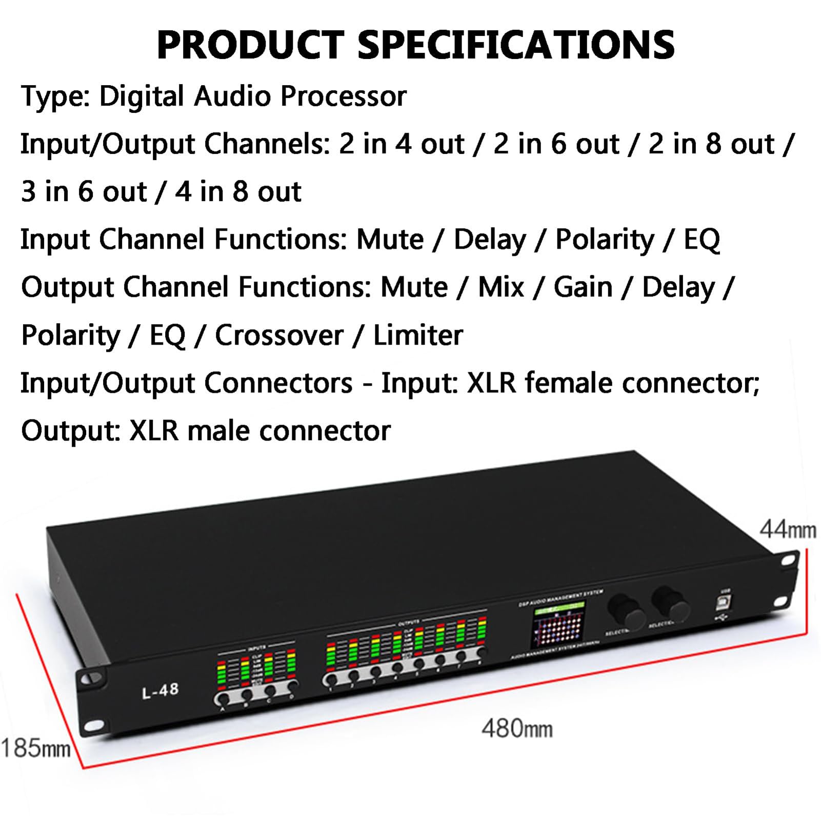 Procesador de audio digital, efecto karaoke de 32 bits, pantalla LCD, 16 modos prealmacenados, compatible con todos los micrófonos, escenario de rendimiento y reverberador de conferencias