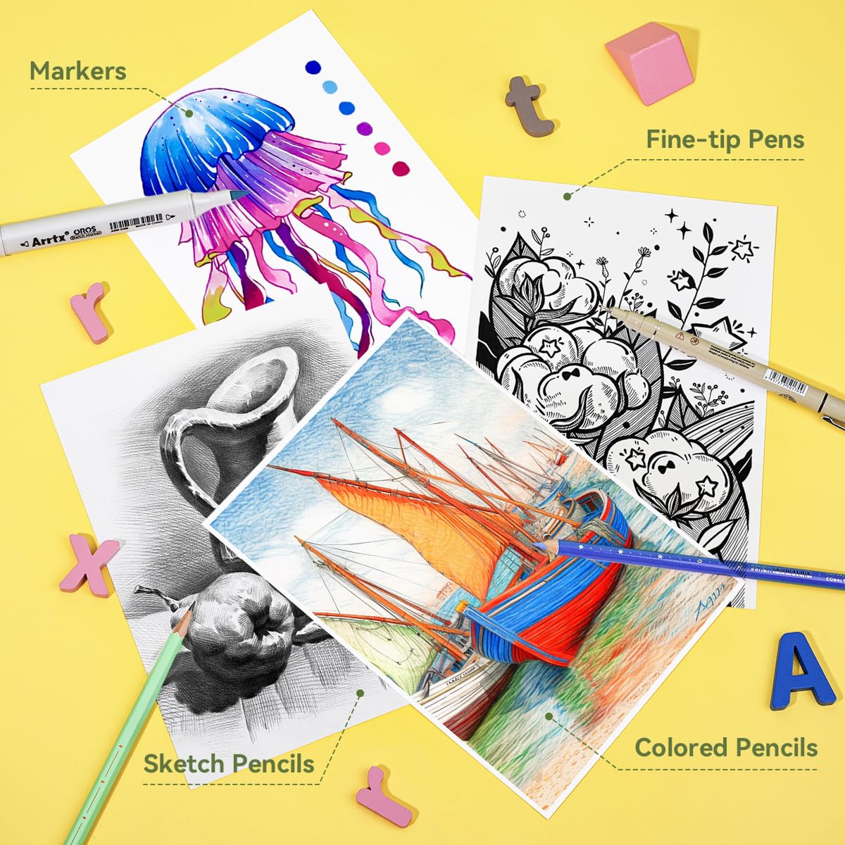 Arrtx A4 Sketchbook, Lay Flat Hardcover Sketch Book(120 Pages) 180GSM/90lb, Acid-Free Art Sketchbook for Artist, Students and Beginners image 4