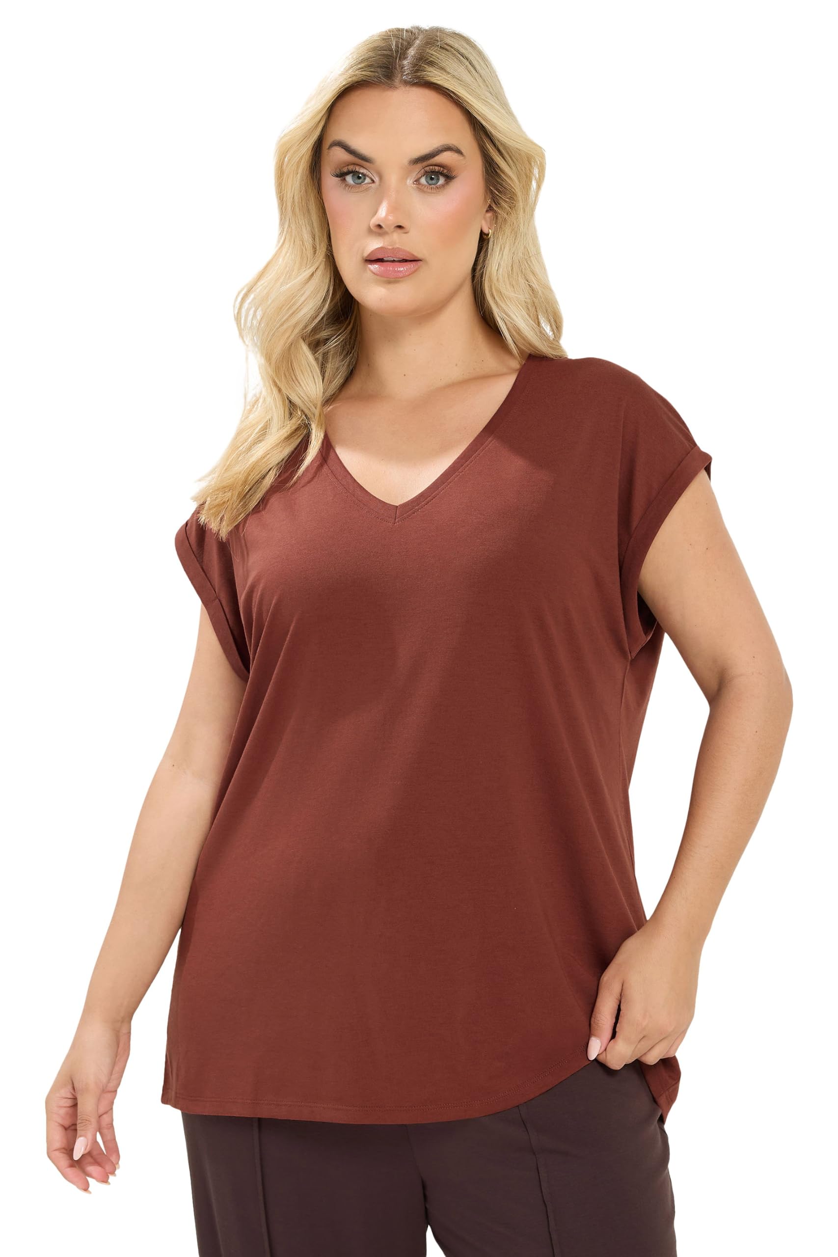 Yours Curve Rust Orange V-Neck Basic T-Shirt - Women's - Plus Size Curve