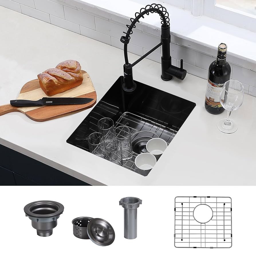 RICINUN 14x18 Black Undermount Bar Sink, 14 Inch Small