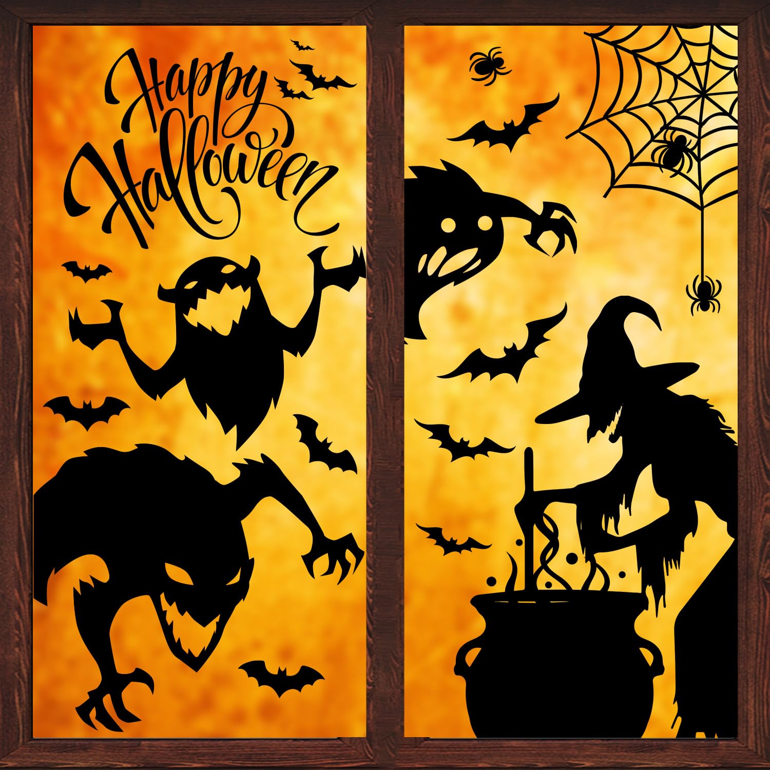 Autocollant fenêtre Halloween amovible sticker chauve-souris noire araignée sorcière