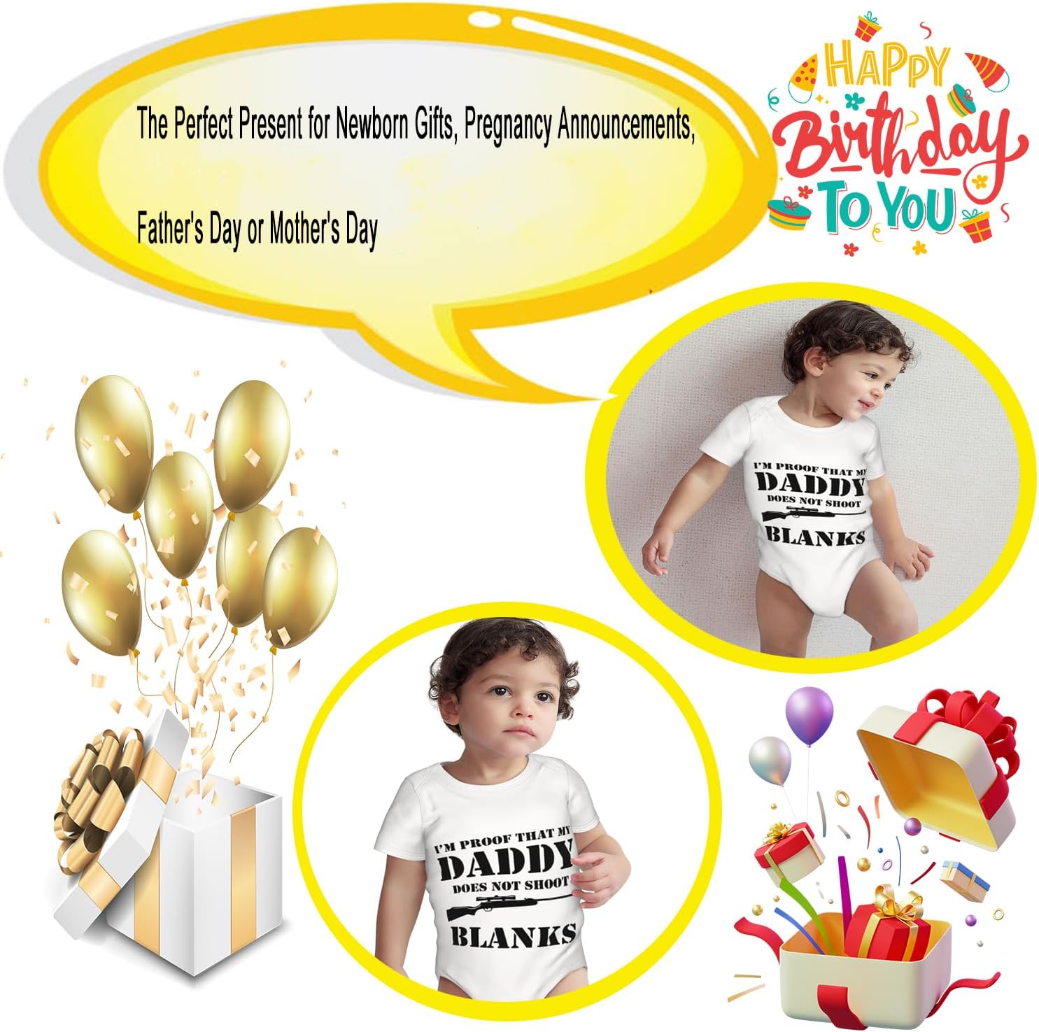 I'm Proof That My Daddy Does Not Shot Blanks Bodysuits, Boys Girls Cotton Romper Short Sleeve Outfits 0-24 Months