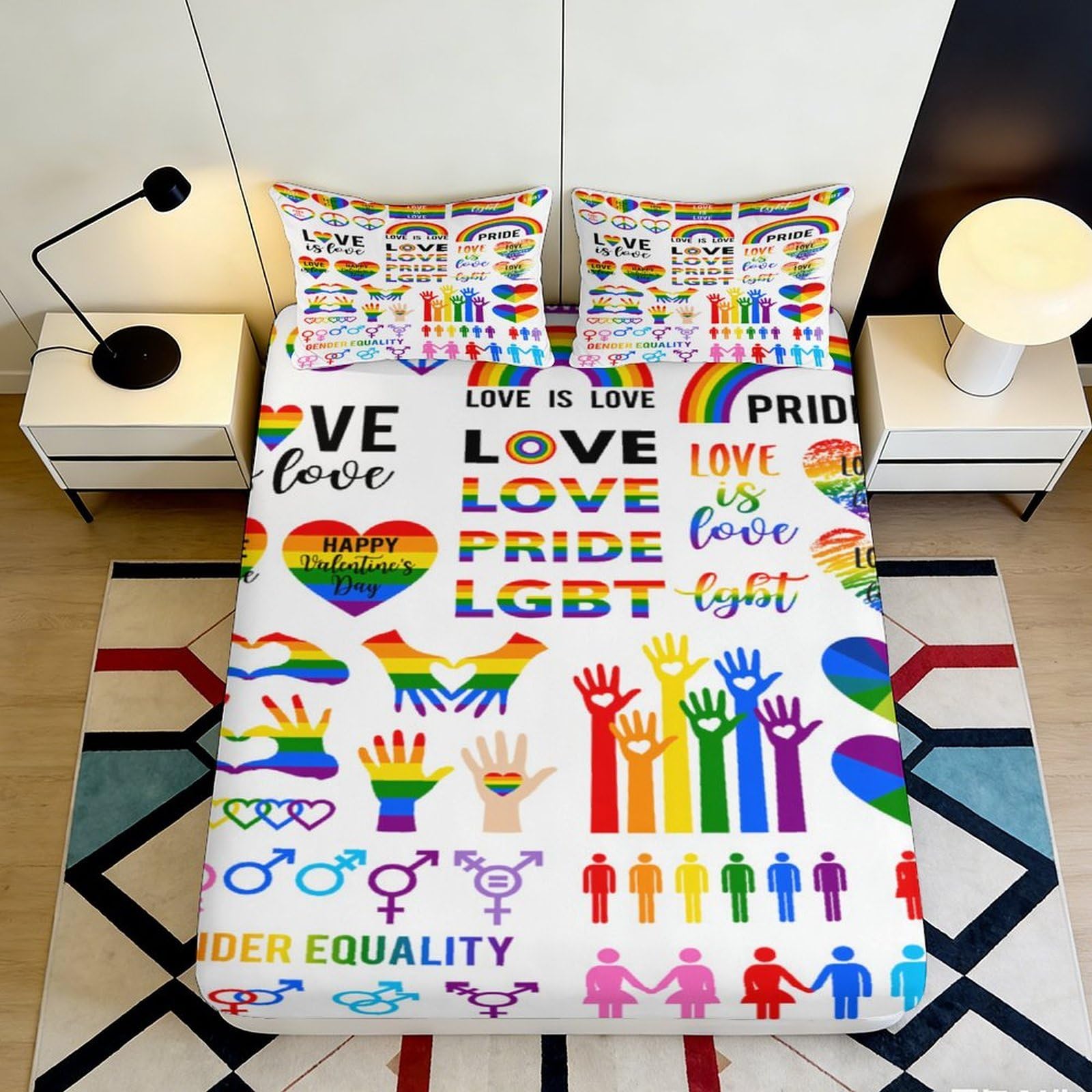 Jqzkxnhpbr Style-2 3D Printed Rainbow Pride Fitted Sheet Microfiber Multicolor Equality Mattress Cover Bedroom Decor 90X200x25cm