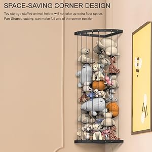 Corner Stuffed Animal Storage Organizer, Toy Stuffed Animals Hammock Net Adjustable Length, Spave Save for Hanging Wall Plush Toy Holder, Kids Furniture room Decor for Nursery Playroom Bedroom, Black