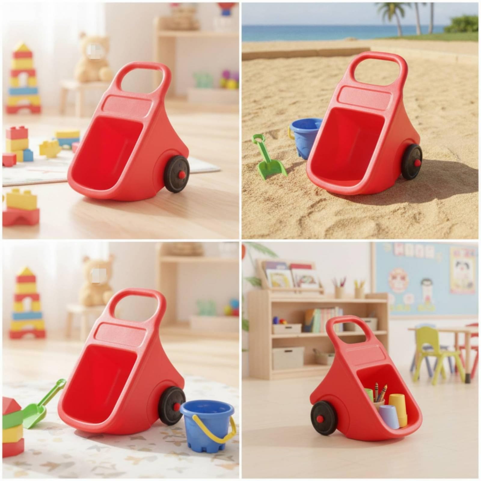 Brouette en Plastique Moulé Brouette à Pousser Robuste Chariot Jeu pour Tout-Petits, Intérieur, Jaune