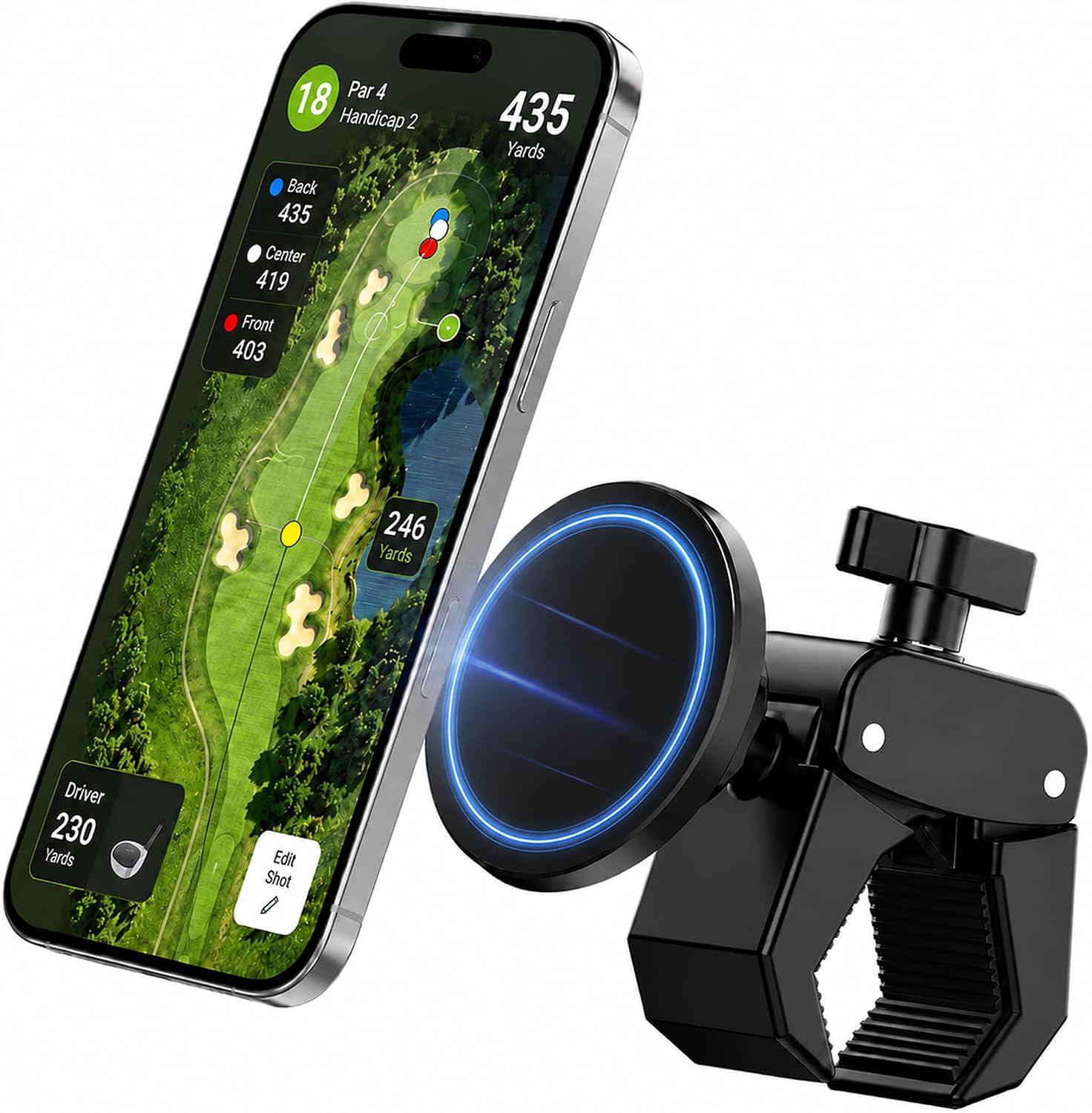 Magnetic Golf Push Cart Phone Holder with Clamp, 20X N52 Strong Phone Mount