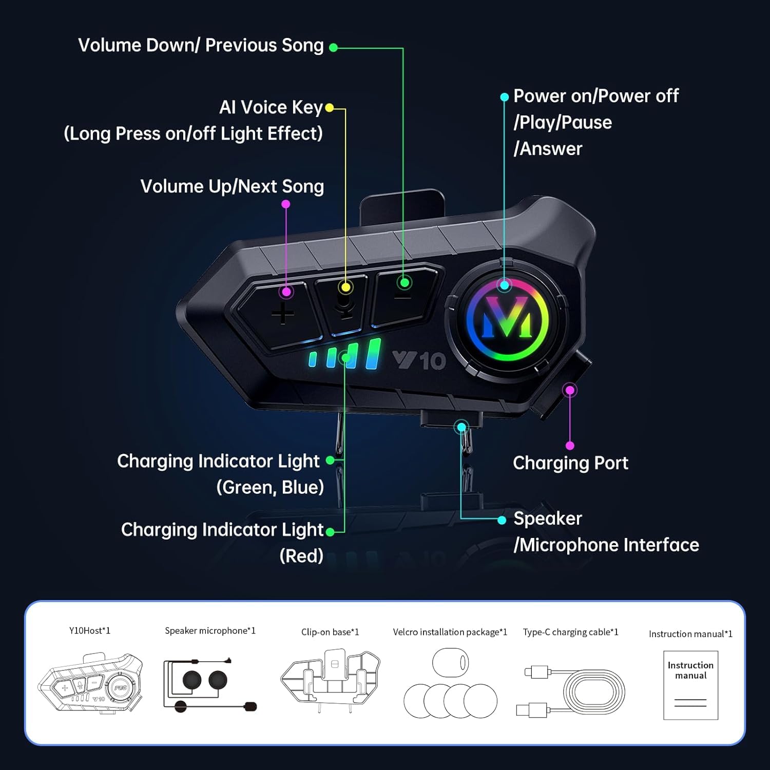 Y10 kask motocyklowy Bluetooth, zestaw słuchawkowy Bluetooth, zestaw słuchawkowy Bluetooth, zestaw słuchawkowy DSP&CVC, redukcja szumów, system High Sound Quality System, jazda na nartach