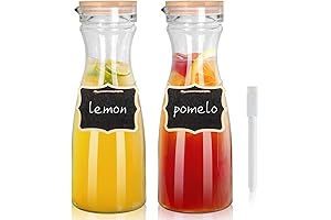 Set of 2 Glass Carafe with 2 Lids for Mimosas, Water, Juice, Cold Drinks