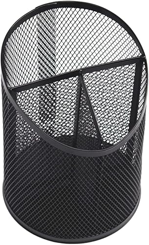 STOBOK Soporte redondo de malla para lápices, organizador de escritorio de oficina, contenedor de lápices de malla, soporte para lápices de metal,