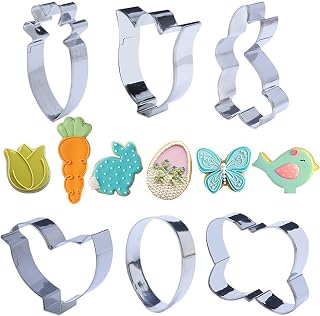 1 Set of Easter Cookie Cutters, Stainless Steel Bunny Cookie Cutters, Rabbit Carrot Egg Cookie Molds for Baking, Dishwasher Safe, Easter Party Baking Decorations Gift (6 Pcs)