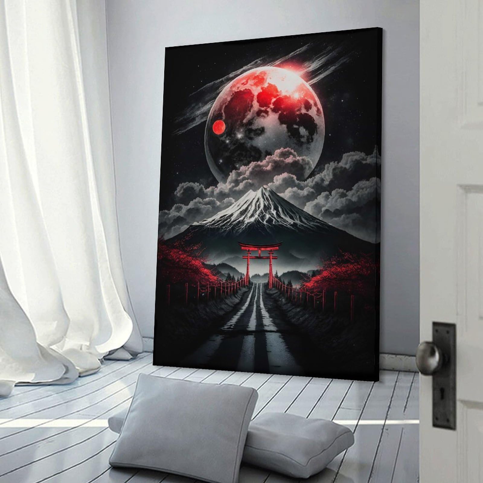 Junmoney Frame-Fuji Mt And Planet Fuji Mt And Planet Room Decor Wall Art, 24X36inch(60X90cm), For Home Office, Desk Area Or Studio, An Interior Accent For Desk Areas
