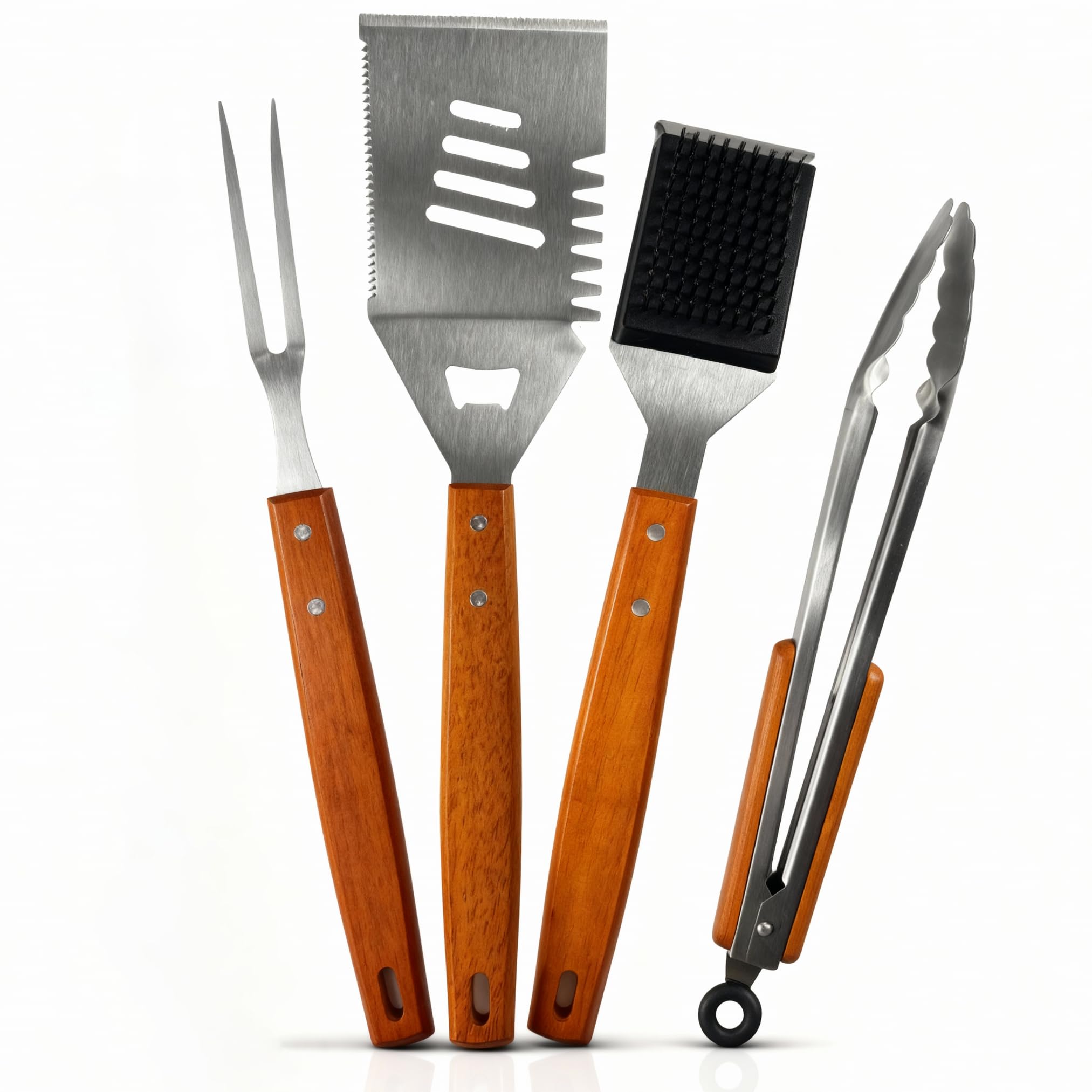 Juego de barbacoa para hombre, regalo – Juego de cubiertos para barbacoa de acero inoxidable – espátula 3 en 1 y cepillo de limpieza – Ideal Grill Set hombres regalo barbacoa regalos para hombres (sin