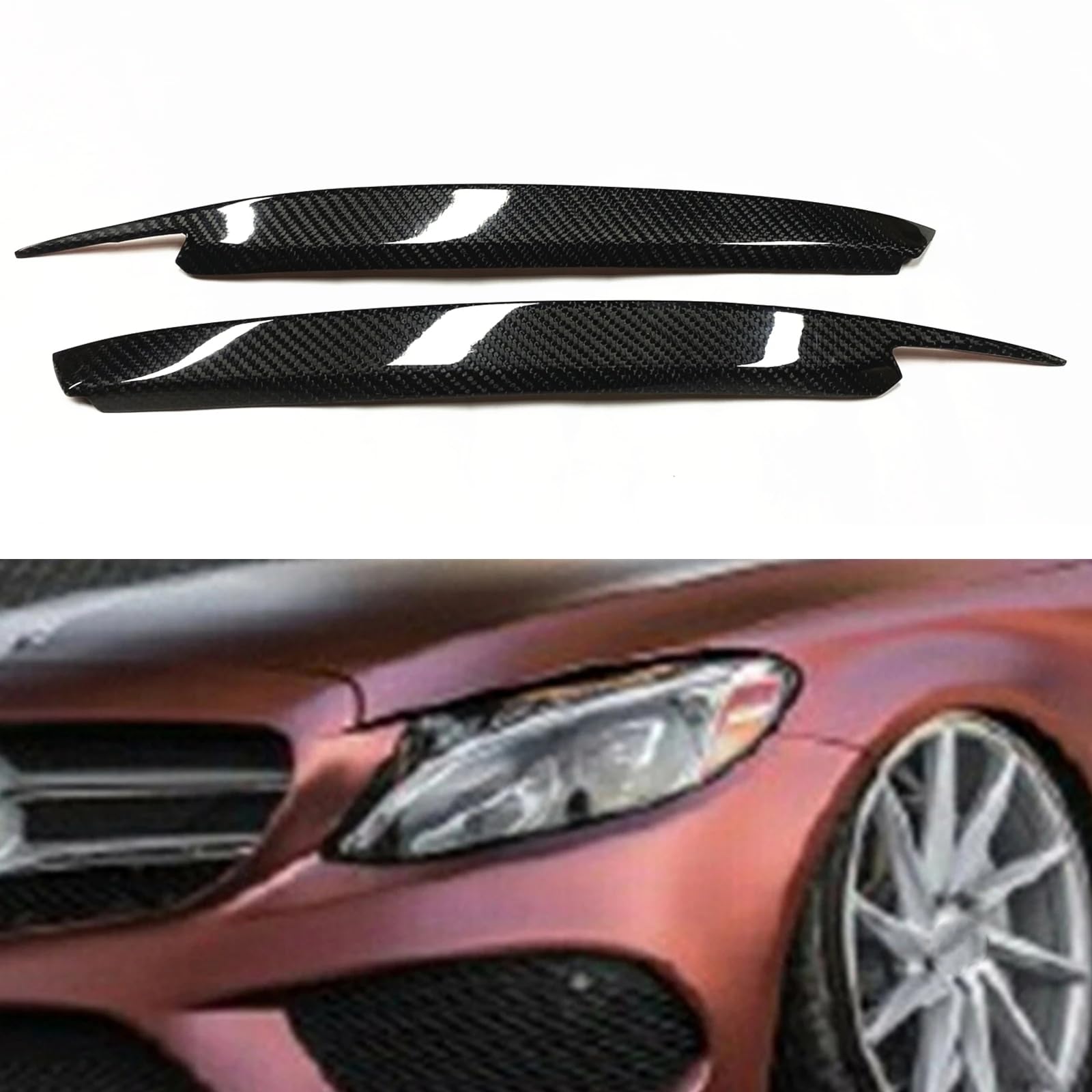 TAKENEHeadlight Eyebrow for Benz W205 C Class 2015-2018, Eyebrow Cover Headlight Bezels Protection and Decoration Replacement