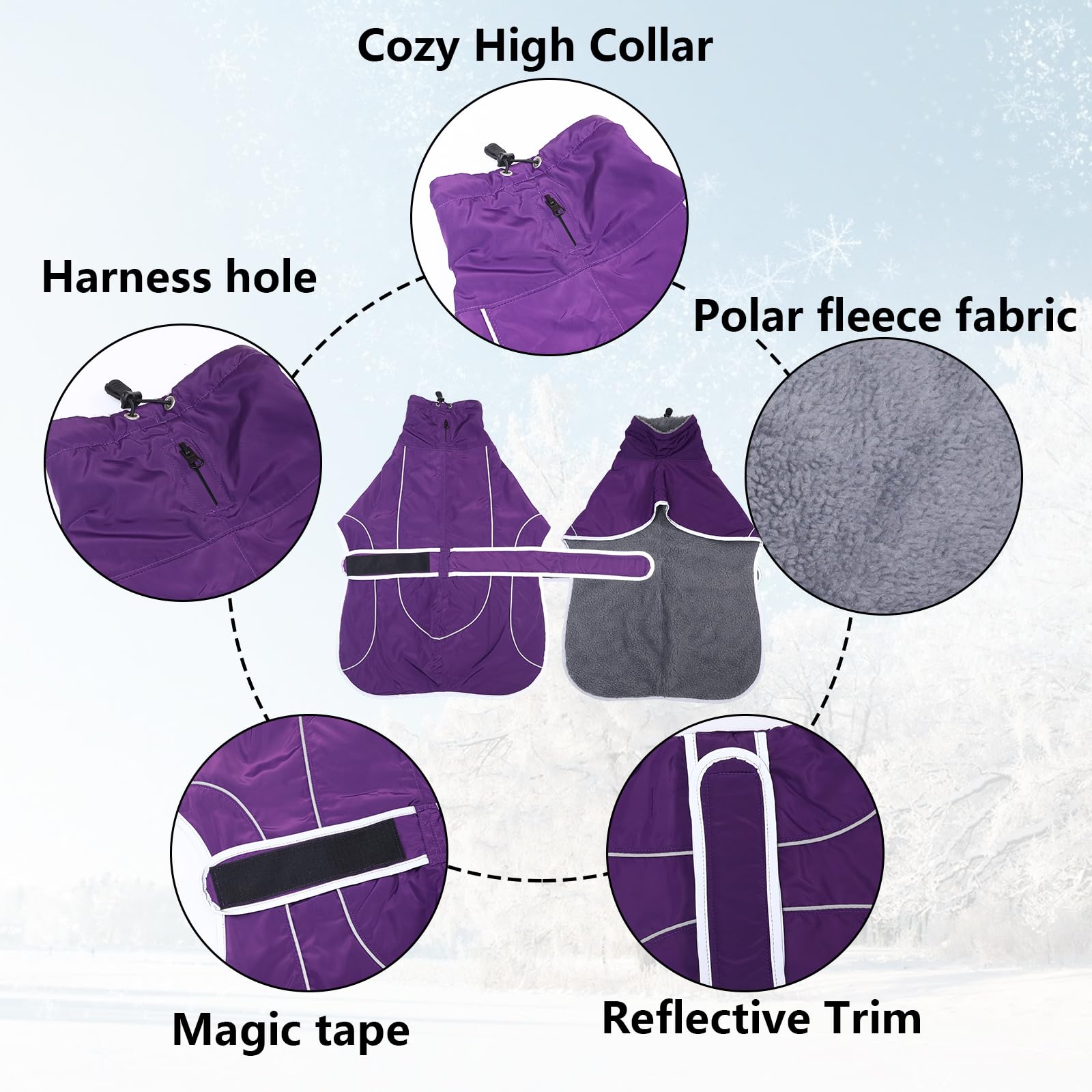 Geyecete- Manteau d'hiver Imperméable pour Lévrier,Pull de Chien avec Polaire Chaude,Réglable Veste avec Trou de Harnais, pour Moyenne et Grande Chiens Levrier,Galgo,Whippet,Lucher-Violet-M