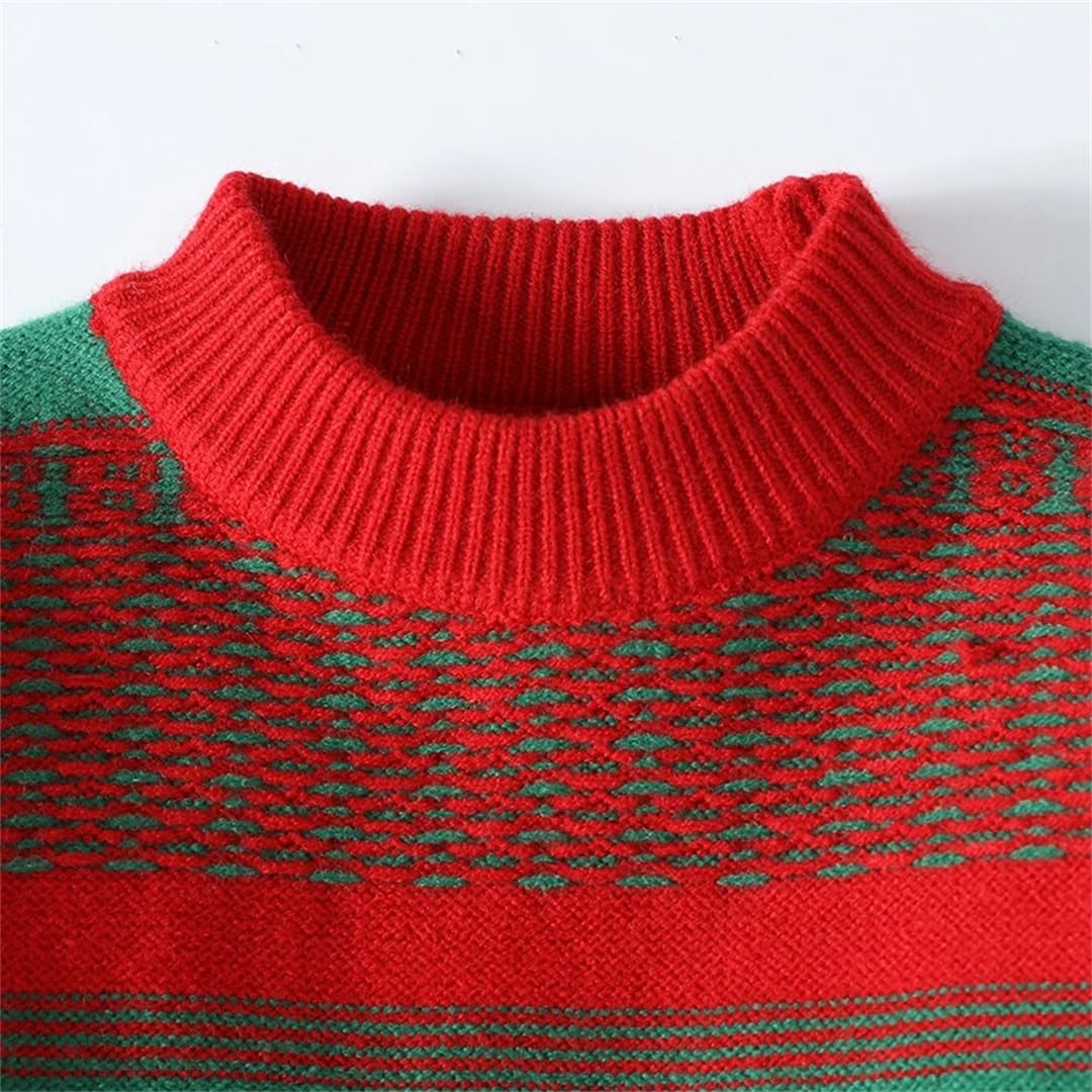 Maglione da uomo con scollo rotondo, caldo, a righe, maglione natalizio