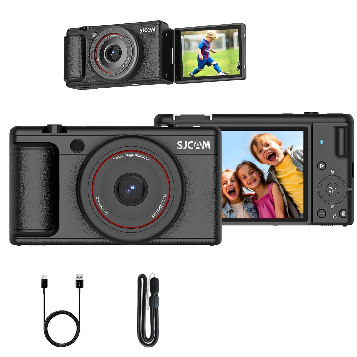 SJCAM ZV200 5K 80MP Flip Screen Digital Camera | 16X Digital Zoom, Sony Sensor with 6-Axis Gyro, 9 Preset Modes, 800 mAh Digital Point and Shoot Camera for Vlogging Beginners (Black)