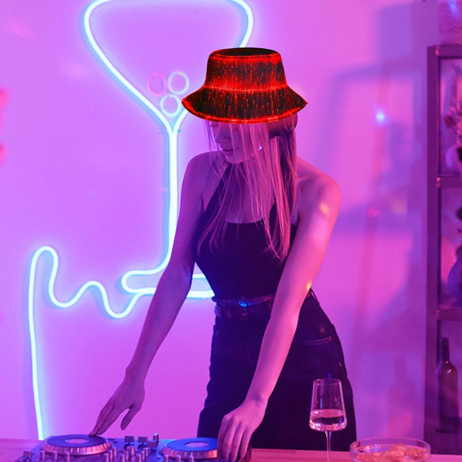 LED bucket hat, Rave hat with light up hat 7 colors crazy hat, Glowing in the dark hat with USB rechargeable - Image 3