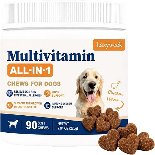Dog Multivitamin Chewable, All-in-1 Dog Supplements & Vitamins – Glucosamine, Omega-3, Probiotics – Hip & Joint, Immune & Skin Support – Multivitamin for Dogs, Puppy & Senior – 90 Chews