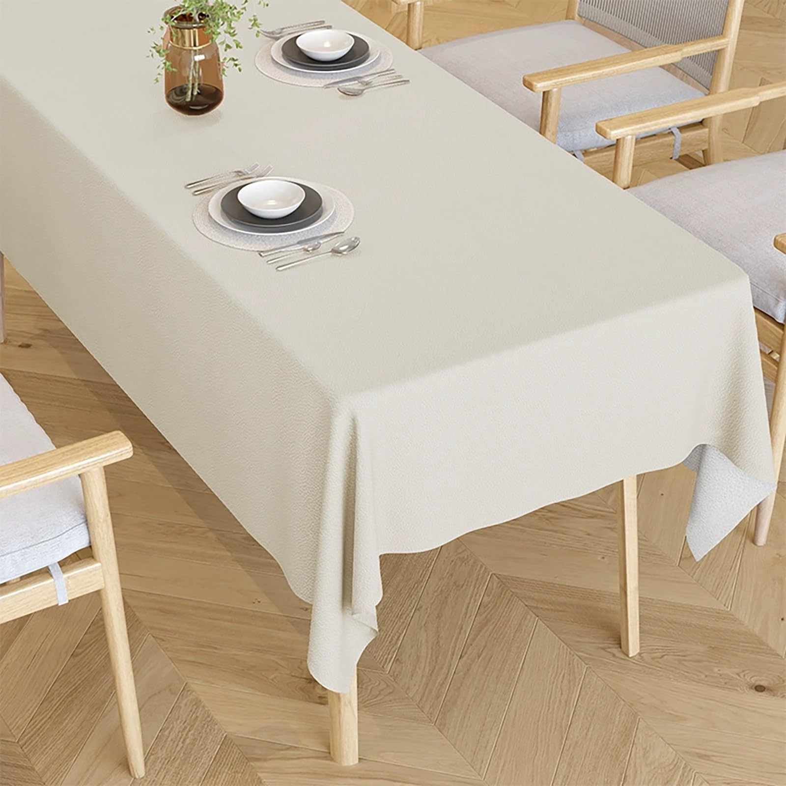 Nappe imperméable 140x220cm beige en PU pour table rectangulaire