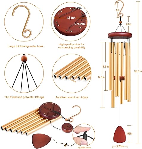 Miniatura 2 de WENANA Campanillas de viento grandes de aluminio en el exterior, campanilla de viento melódica relajante conmemorativa conmemorativa, decoración de