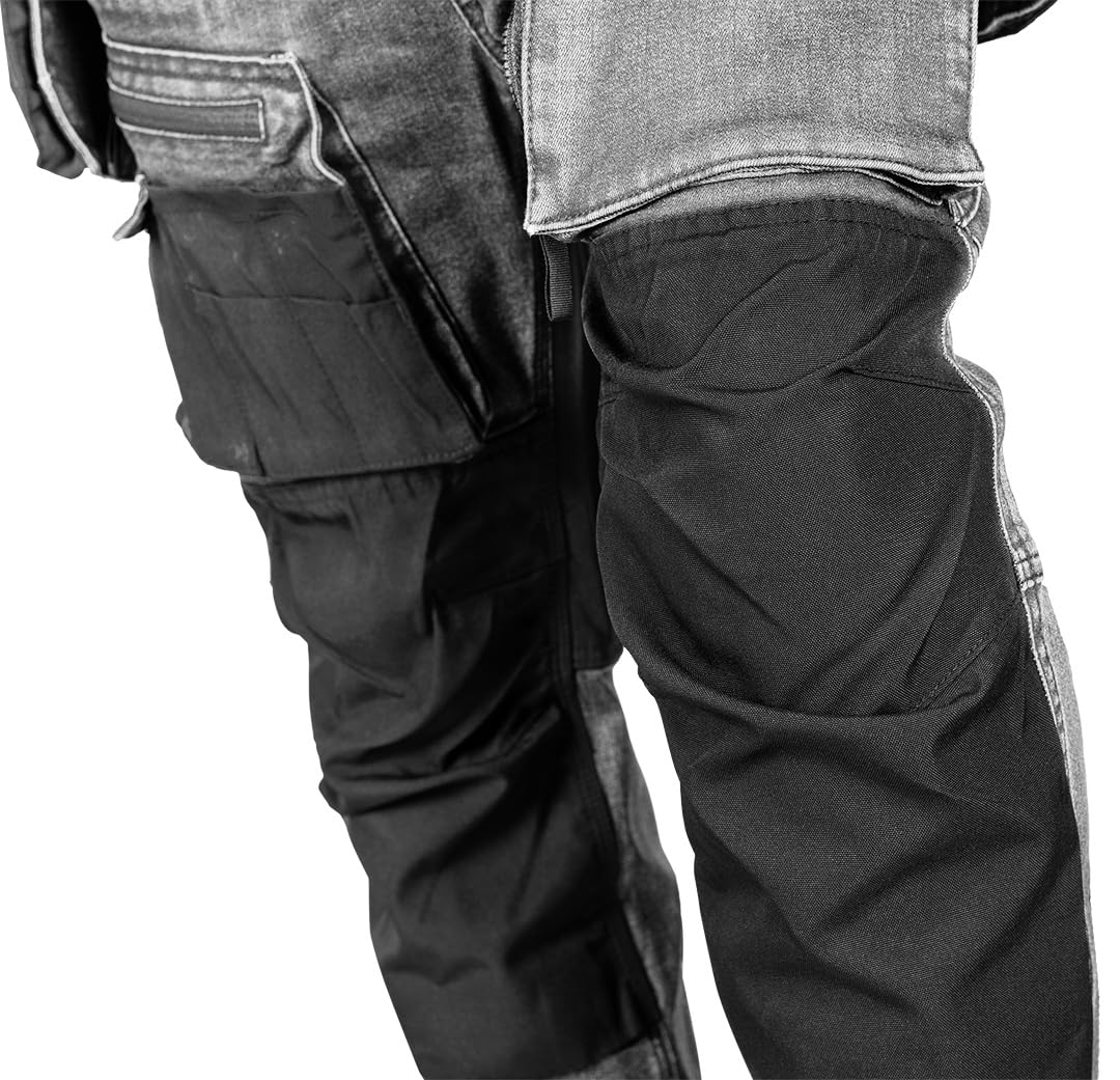 NEO TOOLS Robuste Jeans Arbeitshose, Strapazierfähige Bundhose für Herren | Aus Denim, 400 g/m² mit Kniepolstertaschen, Cordura-Verstärkungen & Stretch-Anteil