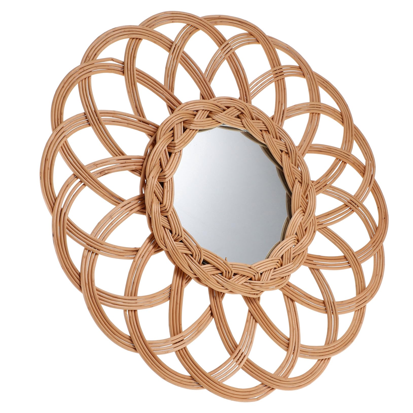 Miroir suspendu rotin et miroir mural osier tressé pour décoration bohème