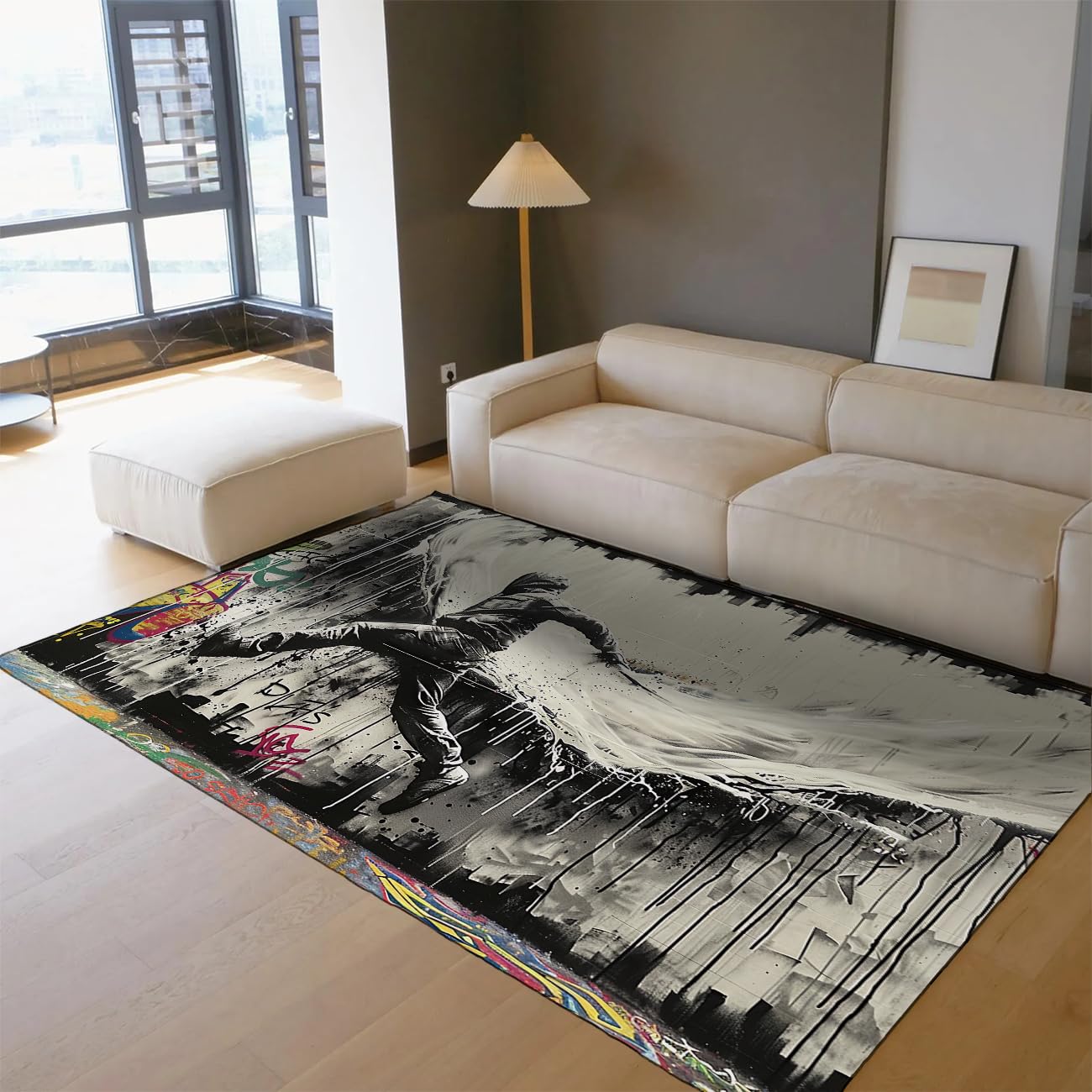 Tapis de graffiti de rue moderne 160x230 tapis dynamique noir blanc