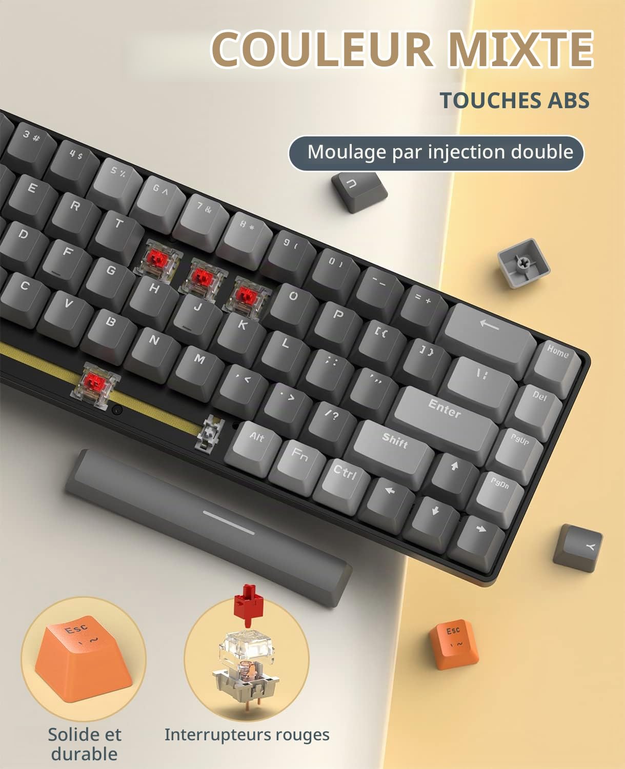 MAGIC-REFINER RK68 Clavier Gamer sans Fil, Clavier Mecanique Gaming 60%, Apex Pro Mini Double Mode Bluetooth 5.0/2.4Ghz Hot Swappable Interrupteur Rouge avec Récepteur 2 en 1 pour PC/Mac/Tablette