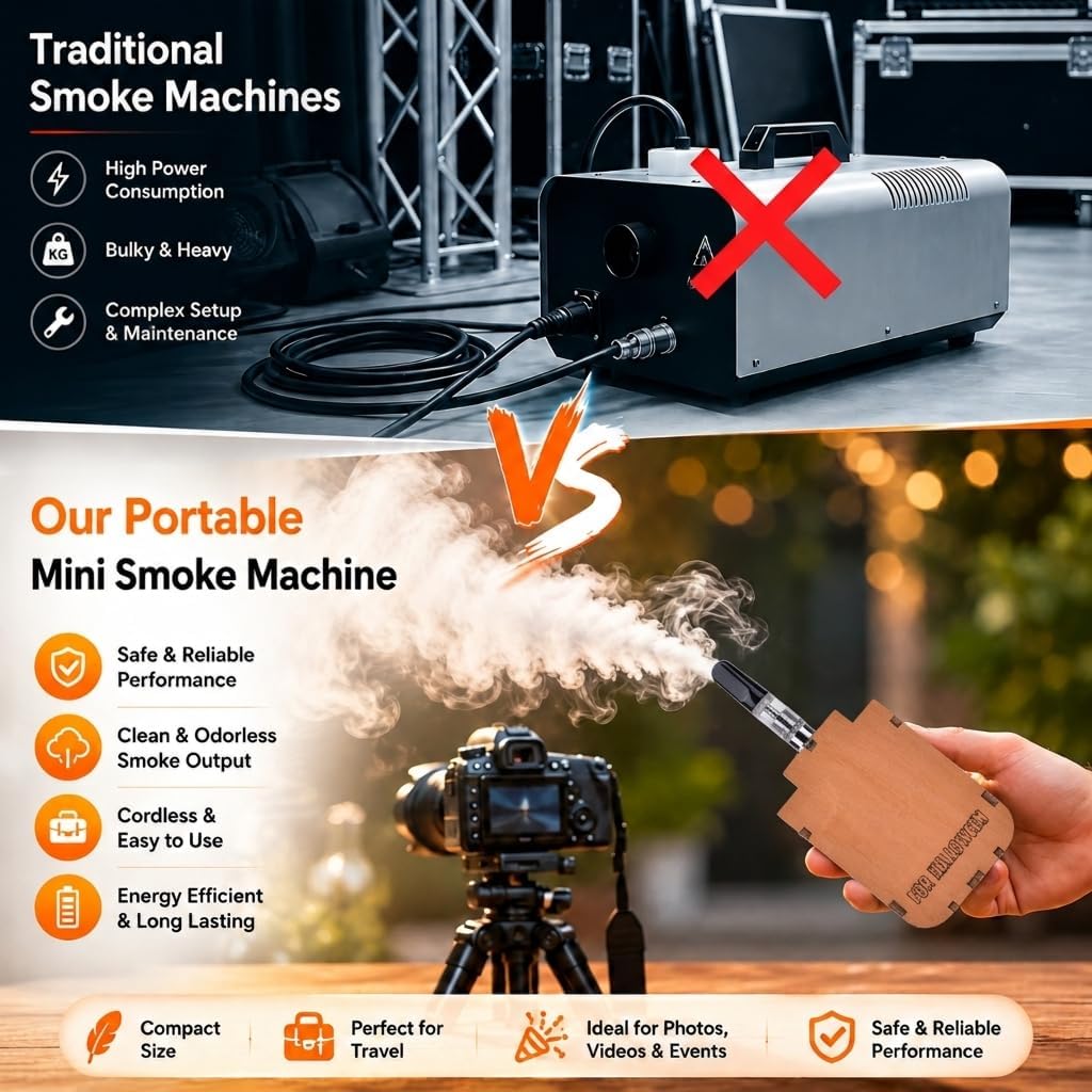 Portable Mini Fog Machine Handheld Smoke Maker with Remote Control Wireless Wooden Fogger Kit for Photography Video Cosplay Props Food Styling Includes Carrying Case and Fluid (Round-Bottom Style) image 2