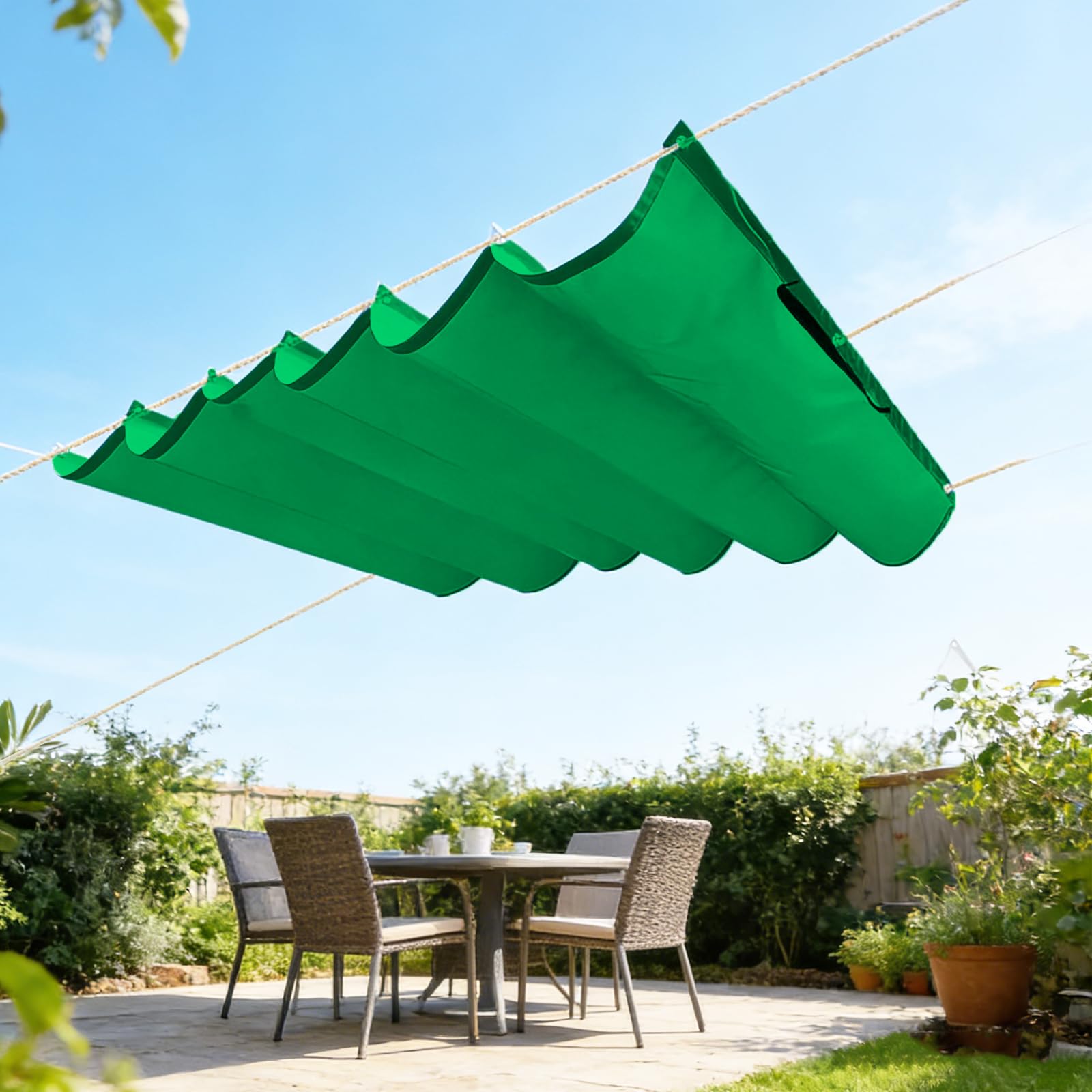 Sun Shade Sail Retractable Wave,Waterproof Windproof 98% UV Retractable Wave Awning,for Outdoor Patio Garden Yard Backyard,With free rope-Darkgreen||60x400cm — image 1