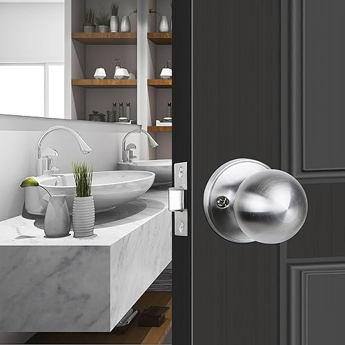 Miniatura 5 de GSCZ - Pomo de puerta de paso de níquel cepillado, perilla de puerta redonda para perillas de puerta de pasillo y armario, cerradura de puerta sin