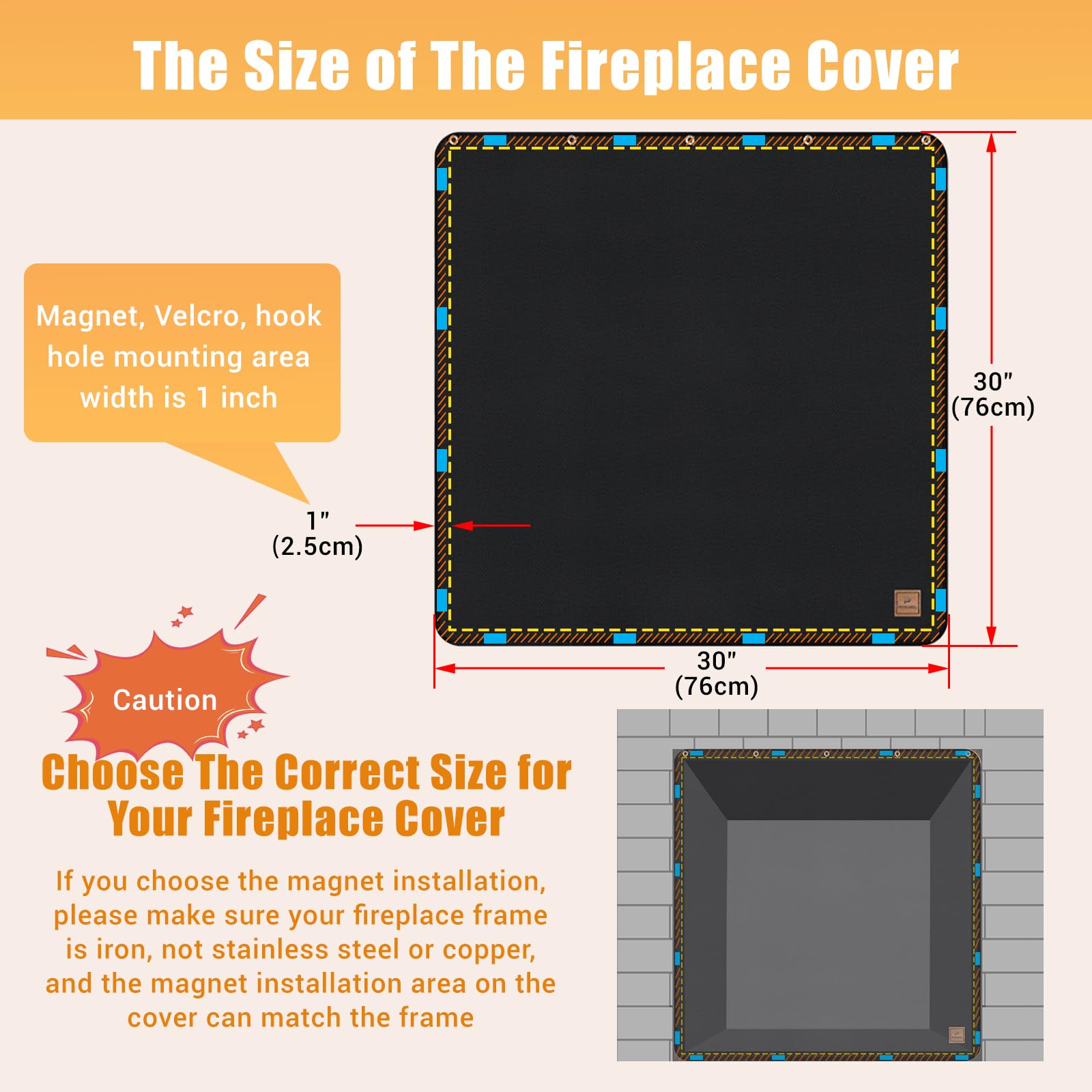 Magnet Fireplace Cover, Draft Blocker, Fireplace Blanket for Heat Loss Fireplace Flue Blocker, Cold Air Blocker - Image 2