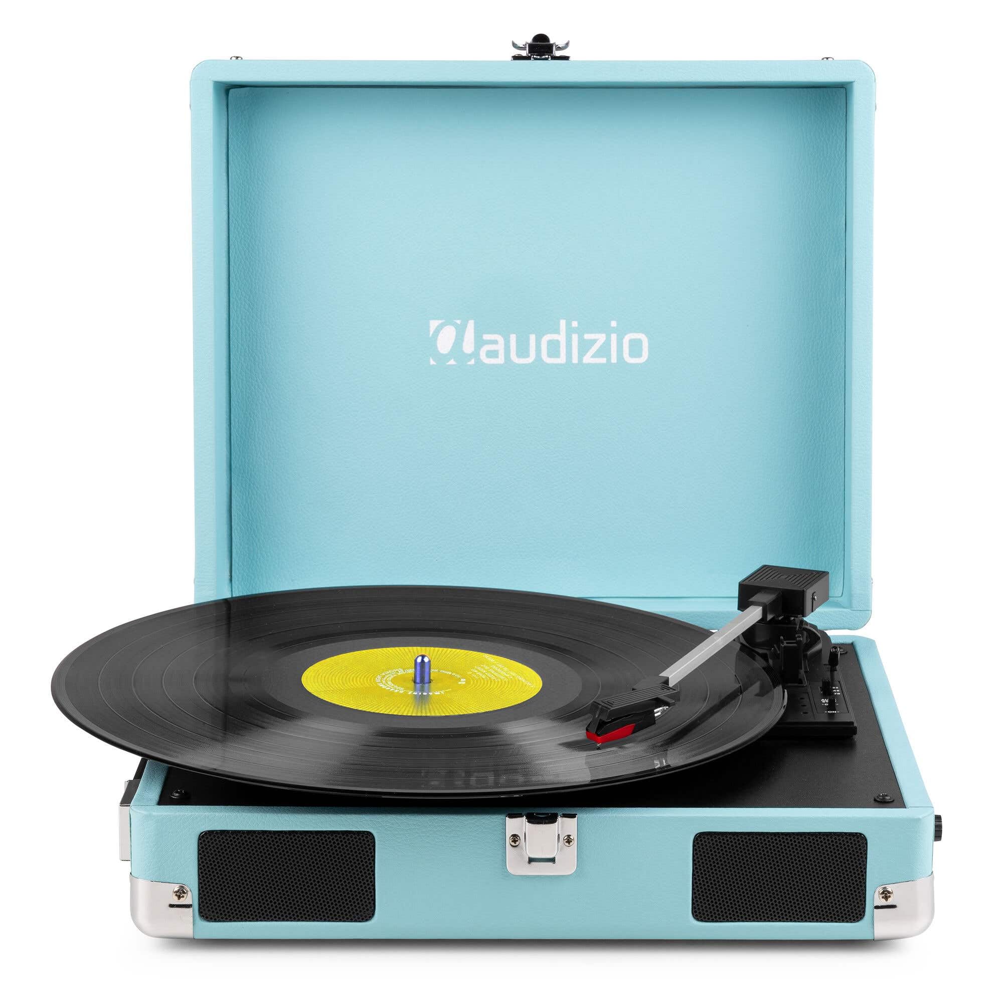 Audizio RP111BL Tocadiscos Retro en Maleta Azul con Altavoces Integrados, 3 velocidades 33/45/78 RPM, Cartucho cerámico, Salida RCA, Entrada Auriculares, portátil y Elegante