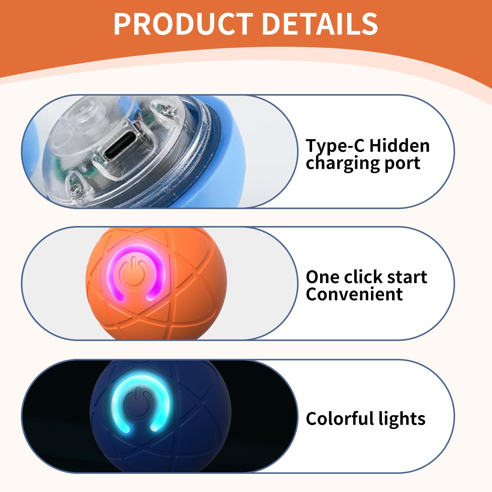 Bettinay 4 PCS Moving Dog Ball Set, Automatic Interactive Dog Ball, Electric Self Bouncing Cat Toy (Blue, Orange) - Image 3