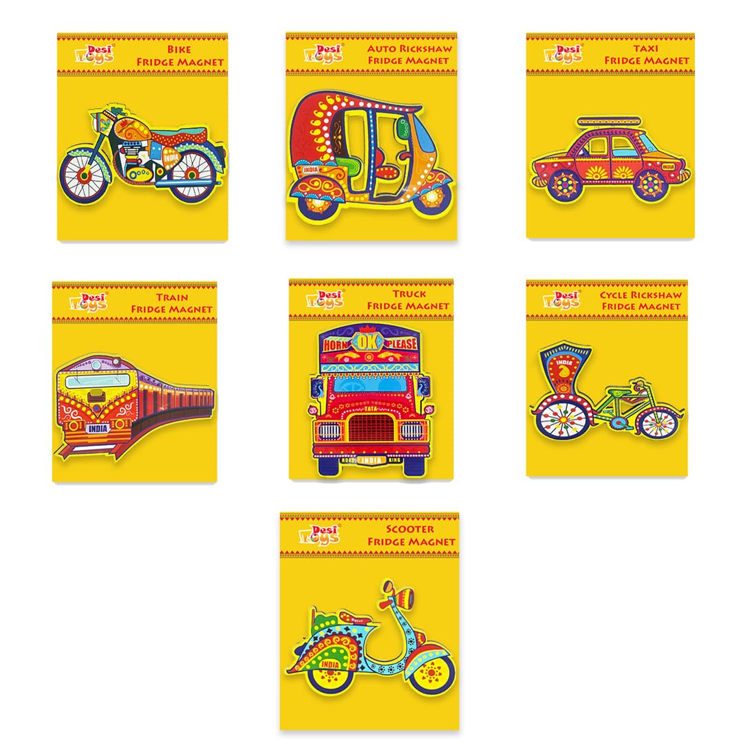 Desi Toys Indian Vehicle Fridge Magnets Set (7 Piece) Classic Cars, Trucks & Auto Rickshaws | Vibrant Car Magnets for Kids & Adults ? Unique Souvenir Gift & Home Decor Accessory (B0DG2K1852) Amazon Price History, Amazon Price Tracker