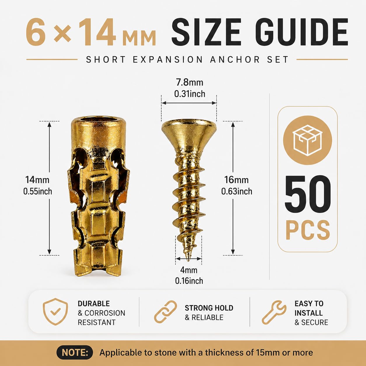 6×14mm Short Expansion Screw Set for Cabinet Hinge Repair & Stripped Thread Restoration, Hinge Repair Anchors with Screws, Fix Loose Screw Holes, for Wood, Tile, Stone & Drywall