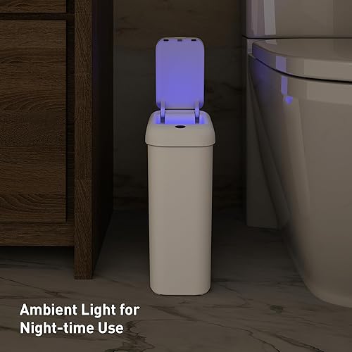 Miniatura 4 de EKO Basurero automático de baño con tapa, cubo de basura delgado sin contacto de 2.6 galones, contenedor de basura impermeable con sensor de