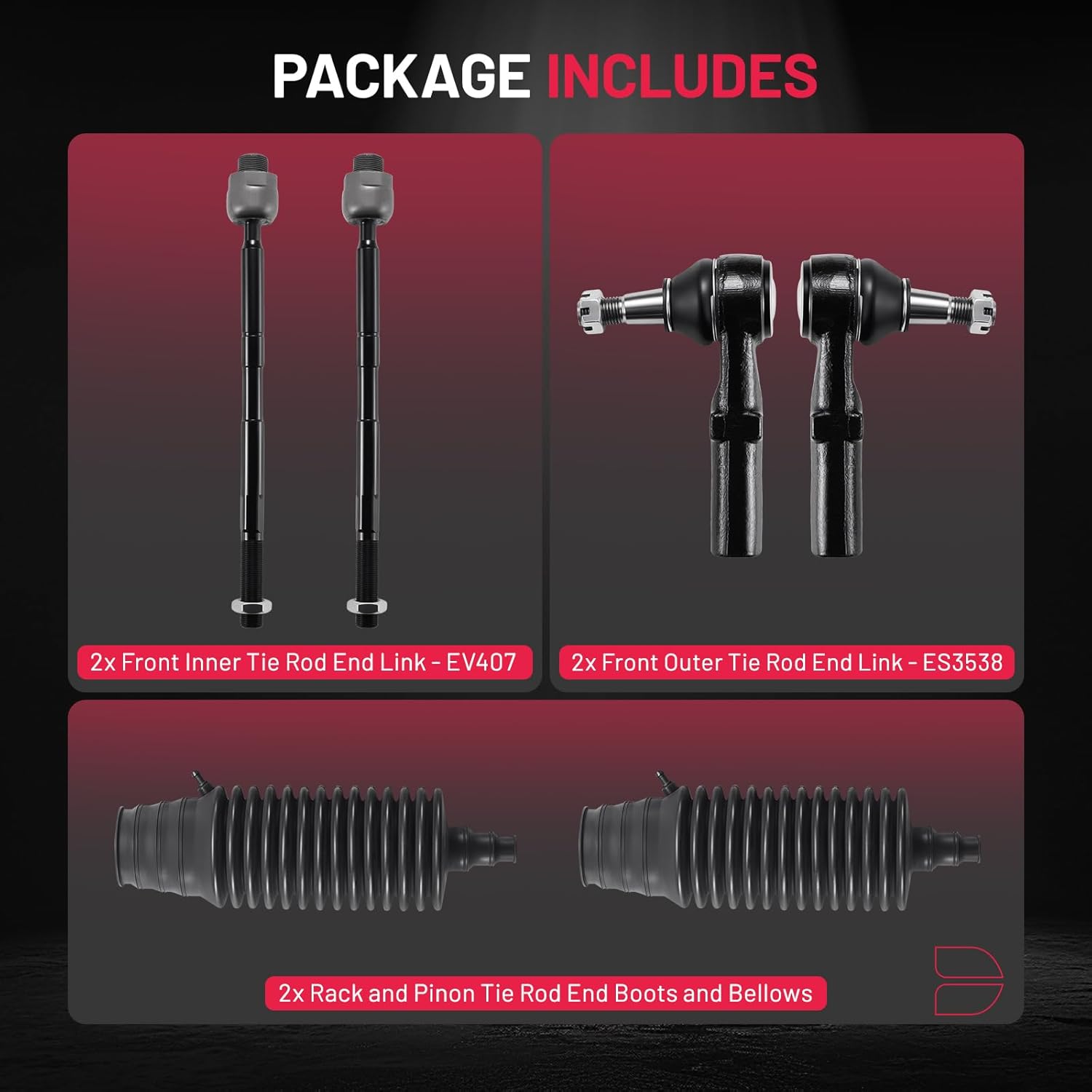 BDFHYK 6pcs Tie Rod Ends Kit Compatible with Dodge Ram1500 2002-2005,2*Inner tie rod EV407+2*Outer tie rod ES3538+2*dust cover