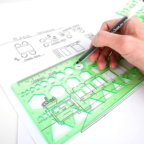 Miniatura 7 de BetyBedy - 11 plantillas de dibujos geométricos, herramientas de medición, plantillas de dibujo, formas de regla verde transparente con una bolsa