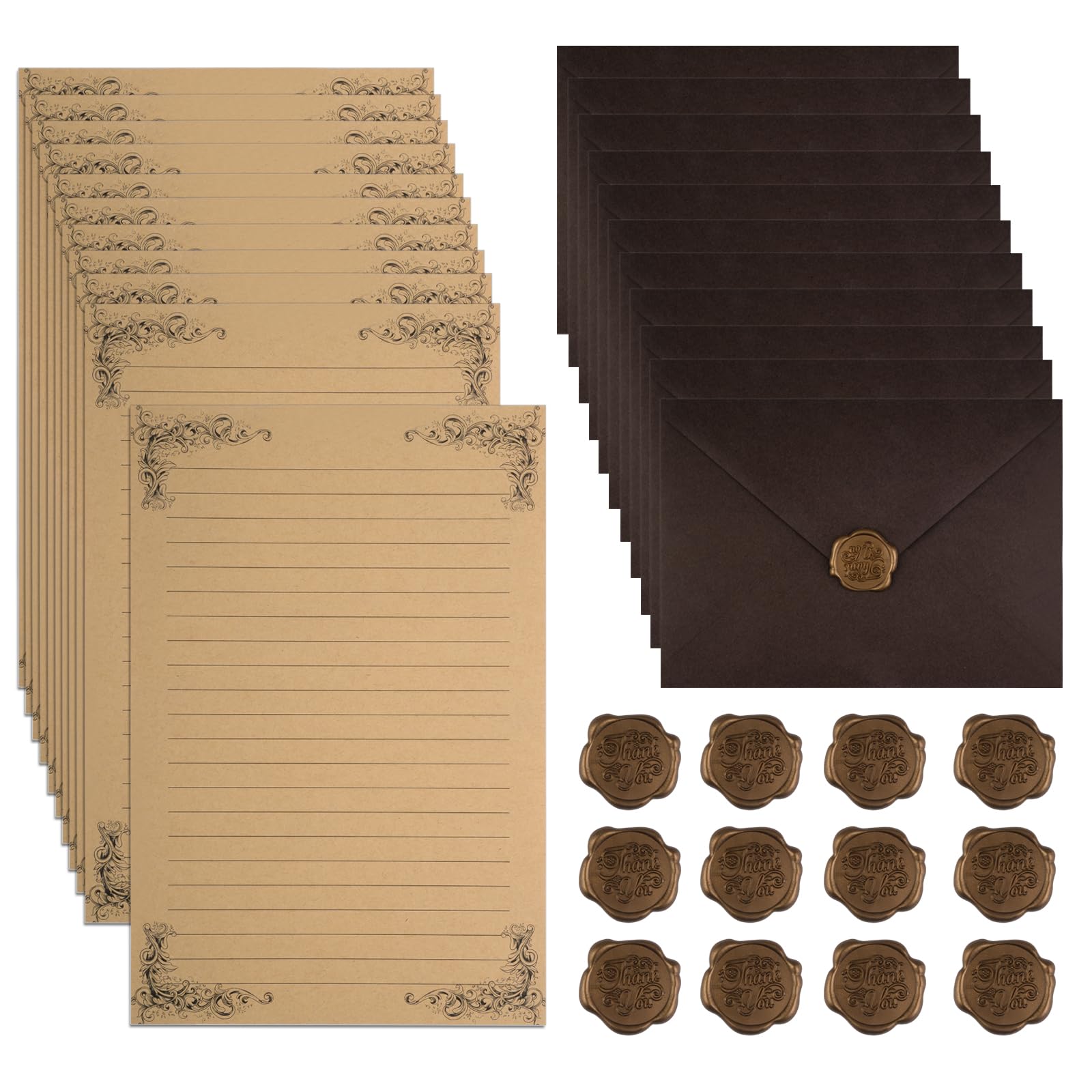 30 Pcs Letter Writing Paper and Envelopes Sets, 10 A7 Lined Writing Paper & 10 A5 Envelopes with 10 Sealing Wax Stickers, Letter Writing Set for Love Letters, Wedding Invitations, Birthday & Christmas