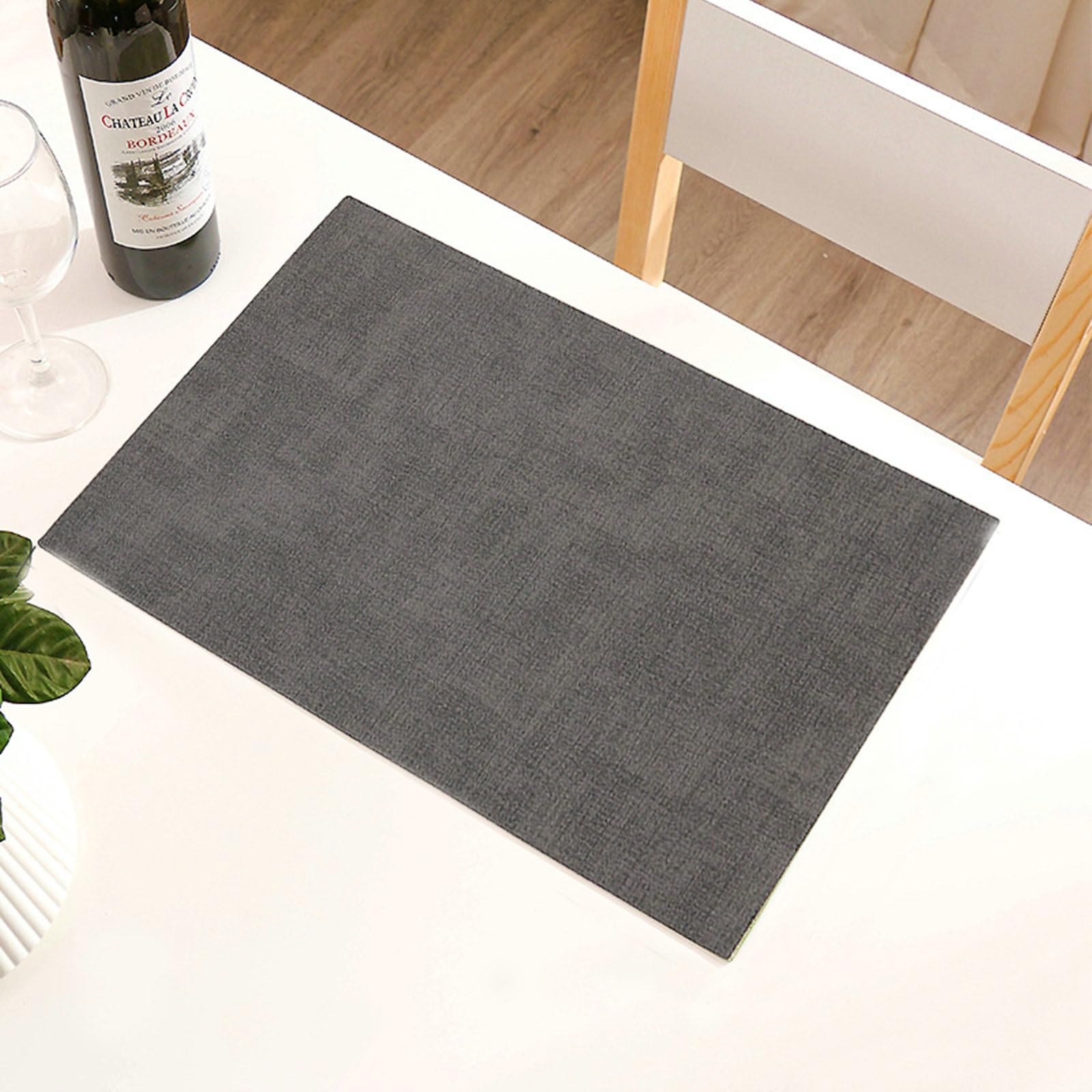 Beydodo Set di 6 tovagliette lavabili, in pelle PU, 30 x 43 cm, colore grigio scuro, effetto lino, antiscivolo, per esterni, tavolo da pranzo